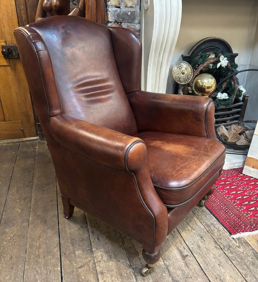 Beautiful leather wing back chair