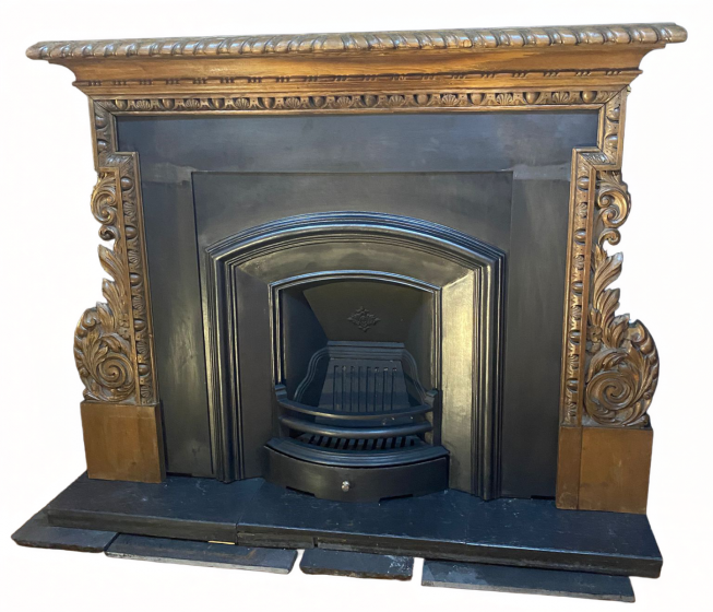 Vintage early 20th century wooden fire surround