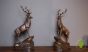 Pair of Bronze Reposing Stags on Mantle Plinths