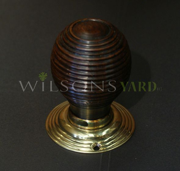 Beech Beehive Door Handle / Door Knob with Brass Back Plate