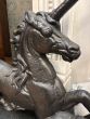 Amazing pair of 19th century cast iron lion unicorn Andirons (Circa 1890)