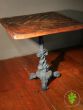 Small Parquet Topped Table with Decorative Cast Iron Single Base