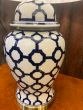 Blue china table lamp with shade 
