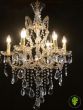 Pair of Italian Marie Therese Chandeliers with Glass Bobeche Drip Pans and Icicle Pins
