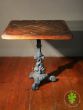 Small Parquet Topped Table with Decorative Cast Iron Single Base