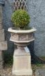 Pair of Gothic Stone Planters on Tall Plinths