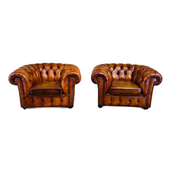 Large Vintage Pair of Chesterfield Armchairs
