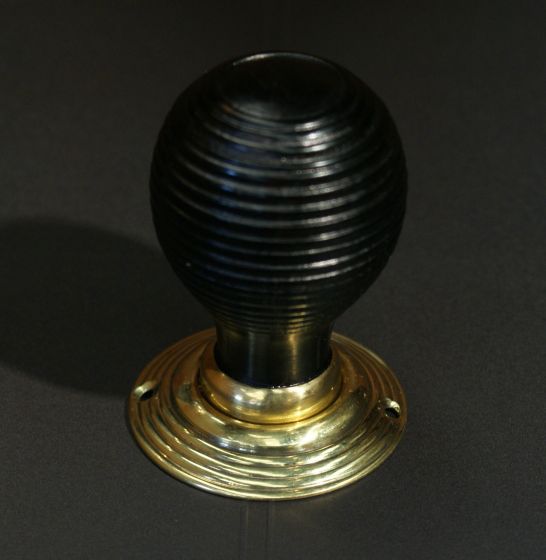 Ebonized Beech Beehive Door Handle / Door Knob with Brass Back Plate