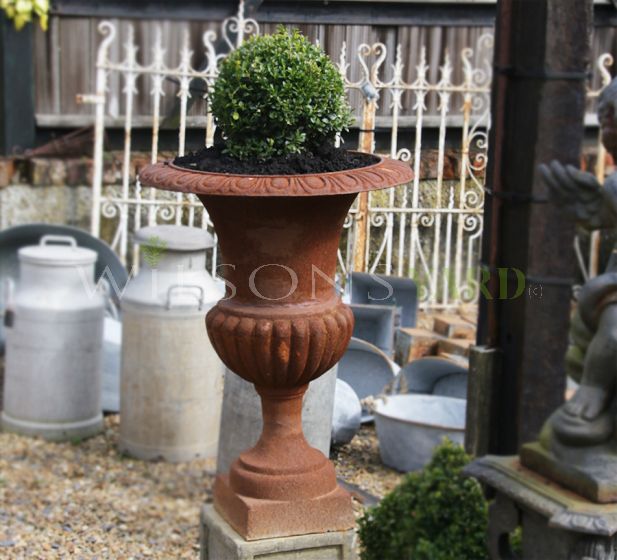 Pair of vintage cast iron garden urn planters