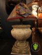 stone urn lamps with tweed lampshade