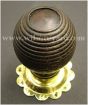 Beech Beehive Door Handles / Door Knobs with Brass Petal Back Plate