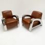 Stunning Pair of Retro Style Leather and Polished Alloy Armchairs