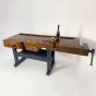 Antique wooden garage bench with vice 