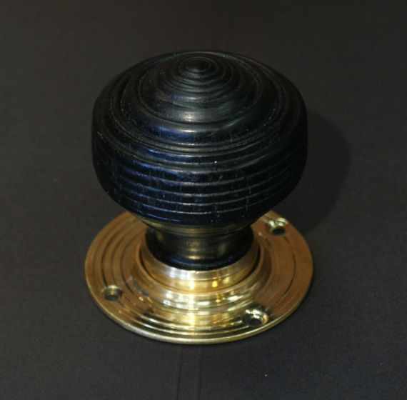 Ebonized Wooden Georgian Door Handle / Door Knob with Brass Back Plate