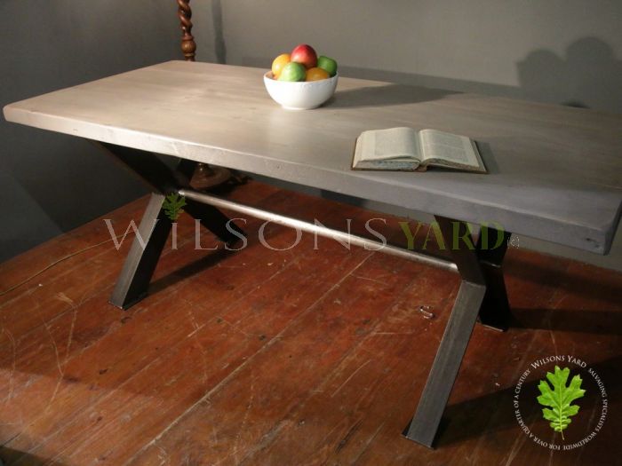 Grey Topped Painted Table with Metal X Legs