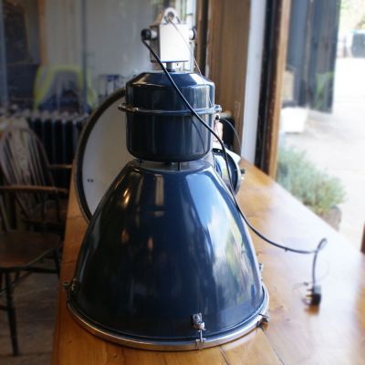 Large Eastern Block Blue Industrial Lights - restored