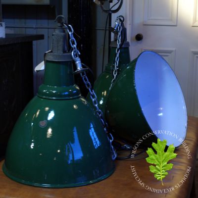 Large reclaimed green industrial lights rewired and tested 