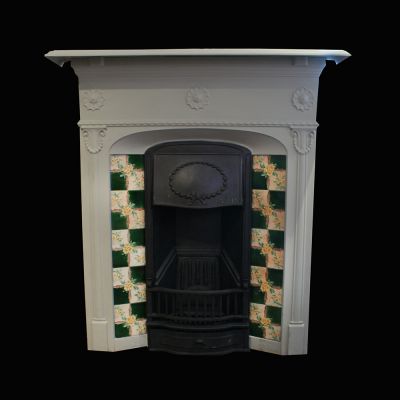 Restored Edwardian painted tiled fireplace 