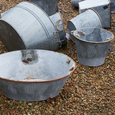 Various metal garden planter tubs & buckets