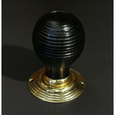 Ebonized Beech Beehive Door Handle / Door Knob with Brass Back Plate