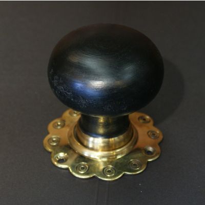 Ebonized Wooden Bun door Handle / Door Handle with Brass Petal Back Plate 