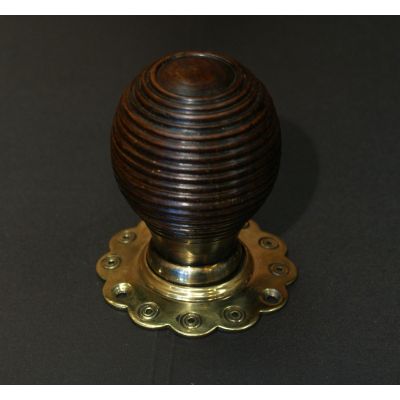 Beech Beehive Door Handles / Door Knobs with Brass Petal Back Plate