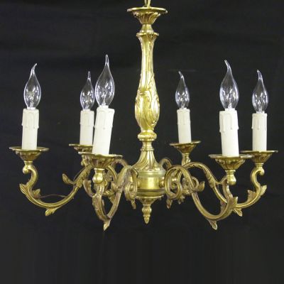 Vintage brass chandelier with 6 candles 