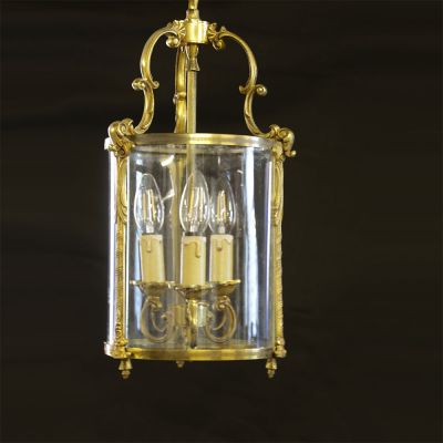 Vintage French gilded Brass triple hall lantern 