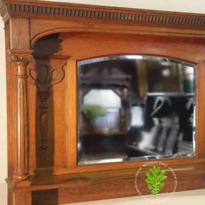 Late 19th century Oak  over mantle with mirror 