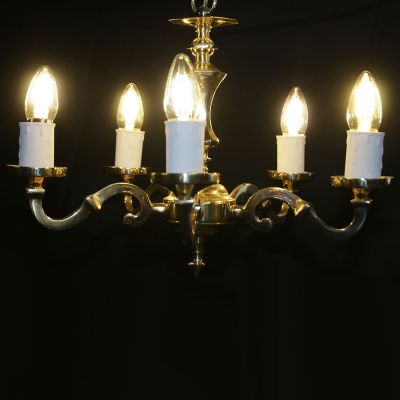 Edwardian brass chandelier supporting 5 arms 