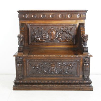 Magnificent carved antique bench 