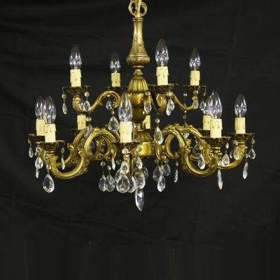 Vintage 2 tier crystal & brass chandelier