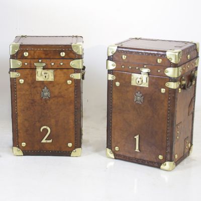 Antique pair of  leather military travel trunks 