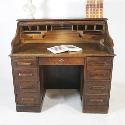 Antique twin pedestal roll top desk 