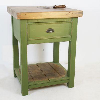 Green painted butchers block 