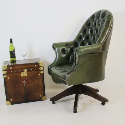 Vintage olive green button back swivel chair 
