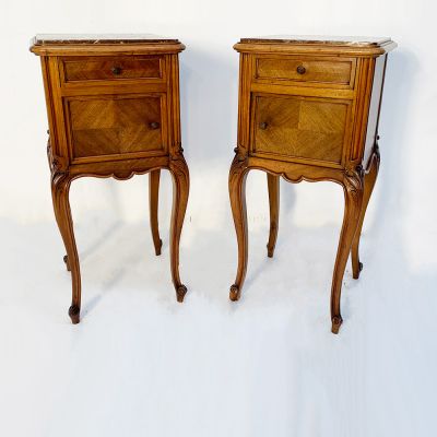 Splendid pair of antique French rouge marble bedside cabinets / pot cupboards