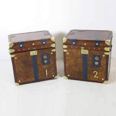 Pair of fully restored military leather travel chests sold ref inv no@ 113203