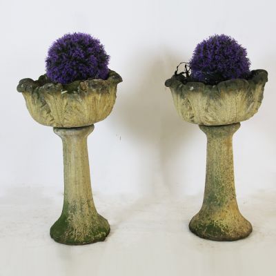 Pair of vintage stone urn planters 