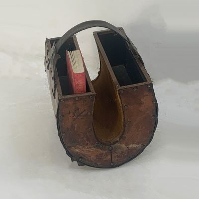 Antique leather magazine rack