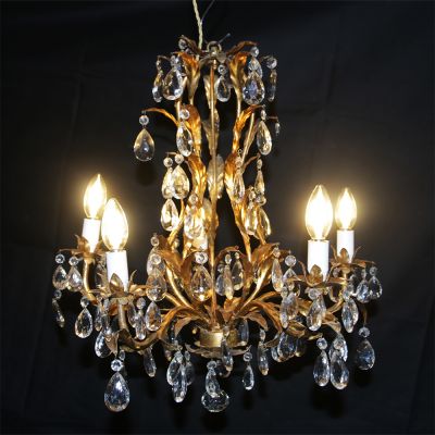 Restored gilded French foliate chandelier 