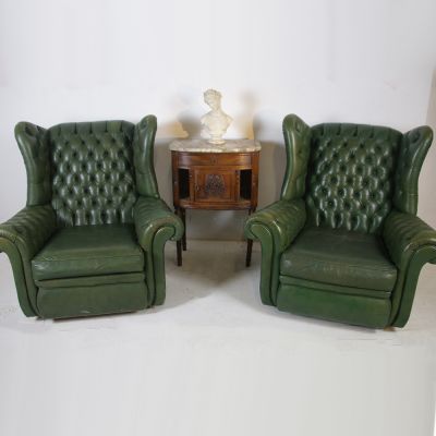 Splendid pair of vintage wing back chairs 