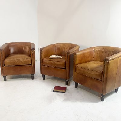 Restored leather tub chair