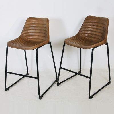 Tubular framed stools with leather seat - sold ref inv no: 114006