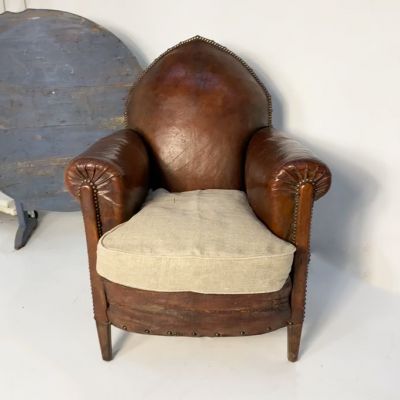 Antique French leather gothic style armchair