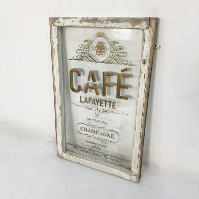 Antique French Cafe sign writing window display 