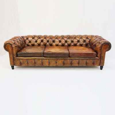 Large 3 seater button back Chesterfield leather settee