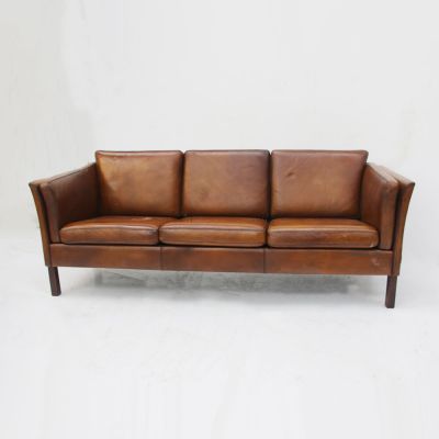 Vintage Scandinavian 3 seater tan leather sofa 