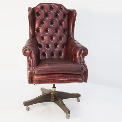 Vintage Gainsborough button back leather swivel chair