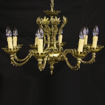 Vintage bronze French foliate chandelier 